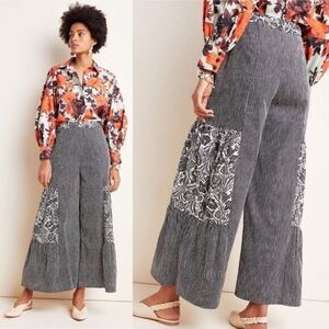 Anthropologie Bloomingprint Oceana Wide Leg Pants Size 16 Black Artsy Lagenlook